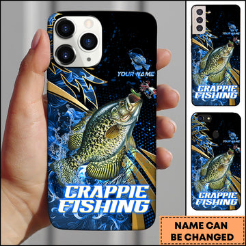 Maxcorners Crappie Splash Water Lightning Stripe Dark Blue Art Golden Line  Personalized Name Phone Case