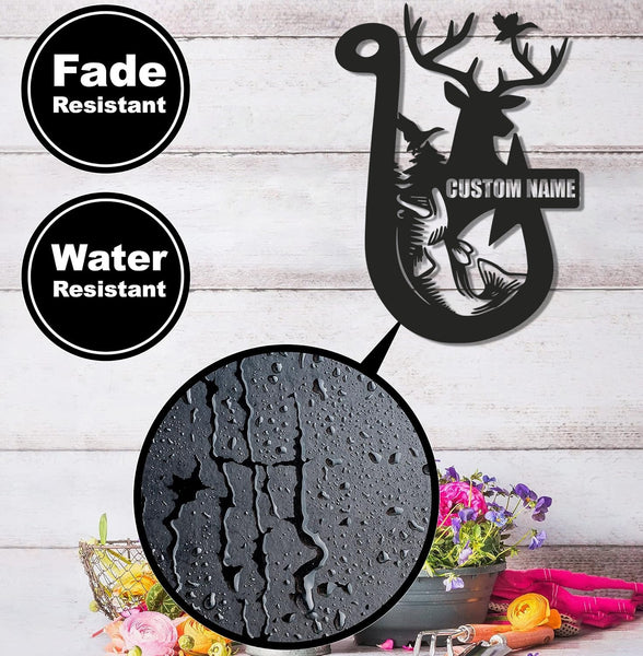 Maxcorners Personalized Hunting Metal Sign WITH LED/WITHOUT LED Light Fishing Wall Art Deer Head Sign Hunter Gift Duck Hunting Sign Bass Fishing Decor LM0110