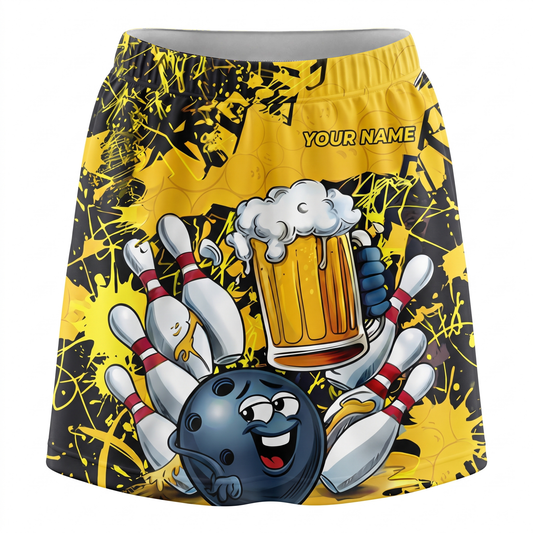 Maxcorners Bowling Funny Beer And Cartoon Ball Personalized 3D Skirts With Shorts