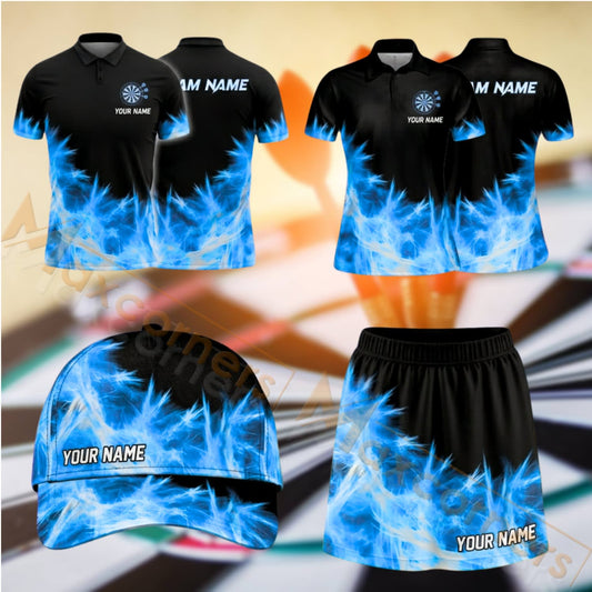 Maxcorners Darts Flame Dartboard Design Personalized Team Sportswear Set - Polo Shirt, Cap & Skorts