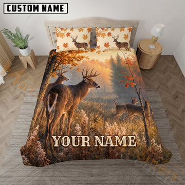 Maxcorners Moose Hunting Autumn Mountain Forest Custom Name 3D Bedding Set