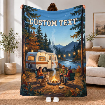 Maxcorners RVs Travel Trailer Starry Forest Campfire Custom Name 3D Blanket