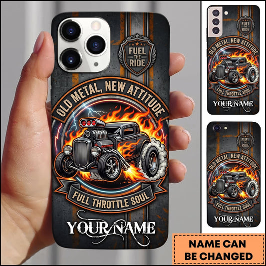 Maxcorners Hot Rod Flaming Engine and Vintage Garage Skull Personalized Name 3D Phone Case