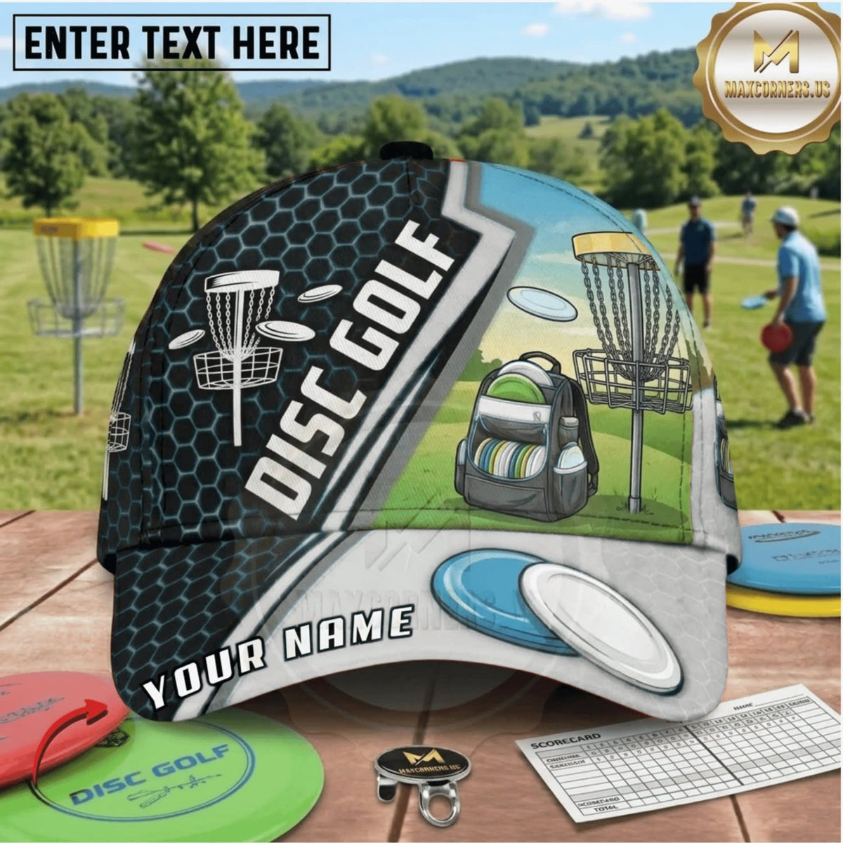 (8 Colors) Maxcorners Disc Golf Equipment & Flying Disc Personalized Name 3D Cap LM3009