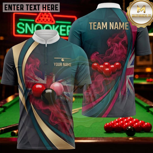 Maxcorners Snooker Dark Green Burgundy Abstract Wave Personalized Name 3D Unisex Shirt