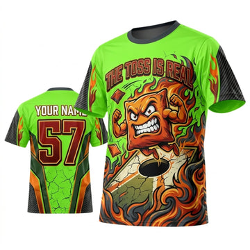 Maxcorners Cornhole Green Fire Bag Beast Personalized Name 3D Unisex Shirt