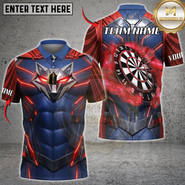 Maxcorners Darts Red Blue Futuristic Armor Silver Dartboard Personalized Name 3D Unisex Shirt