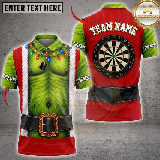 Maxcorners Darts Green Christmas Elf Costume Classic Dartboard Personalized Name 3D Unisex Shirt