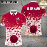 Maxcorners Bowling Ball & Pins Ink Color Pattern Multicolor Option Customized Name, Team Name 3D Polo Shirt