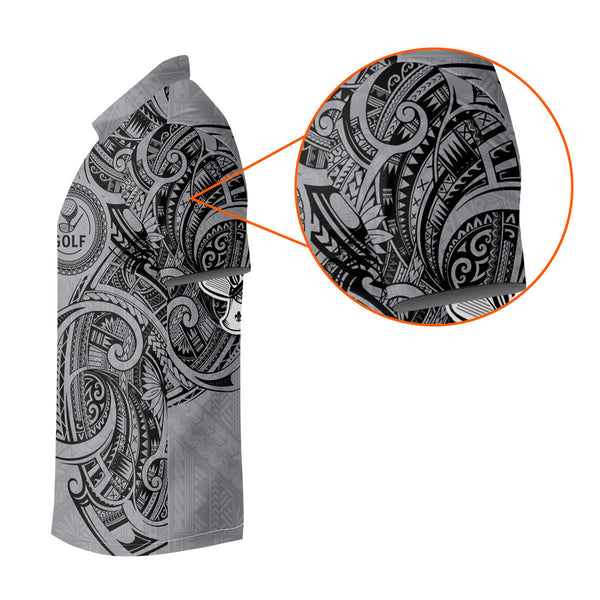 Maxcorners Strike Grey Tribal Tattoo Custom Men's Golf Polo Shirt, Funny Golf Shirt, Dad Golf Gift