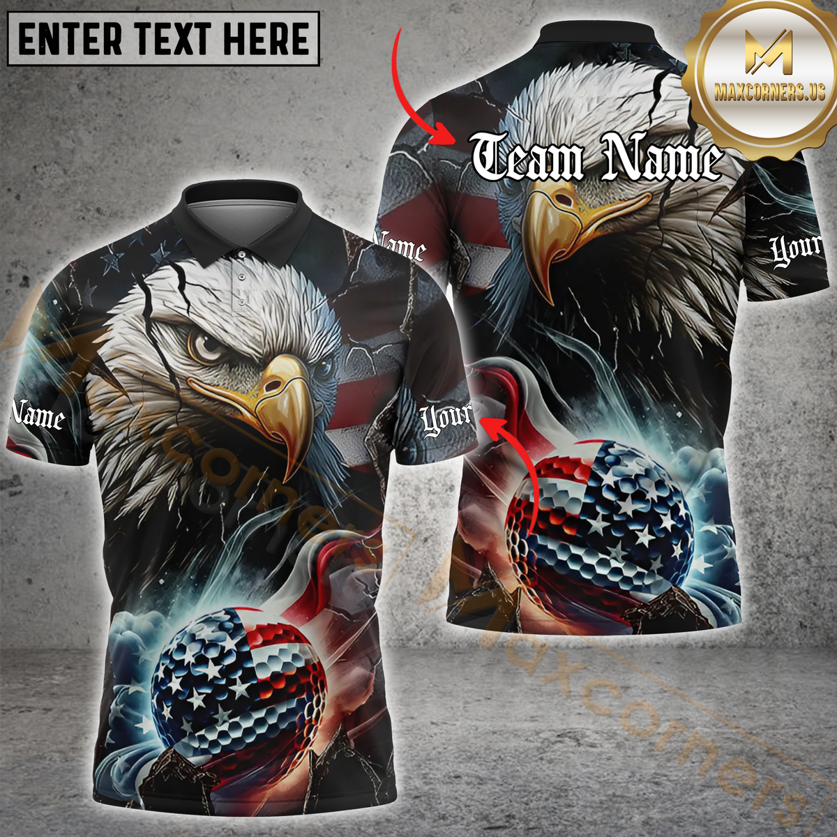 Maxcorners Golf Eagle American Glory  Customized Name, Team Name 3D Unisex Shirt