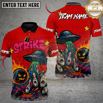 Maxcorners Bowling Alien UFO Abducting Personalized Name, Team Name 3D Unisex Shirt