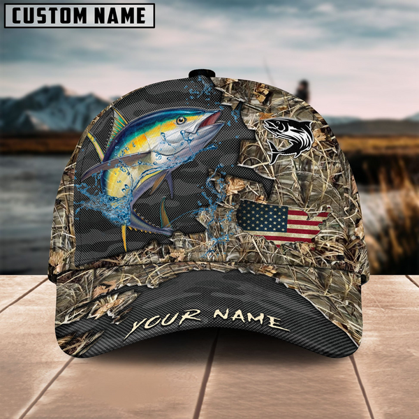 Maxcorners Tuna Fishing American Flag Map Camo Pattern Personalized Cap