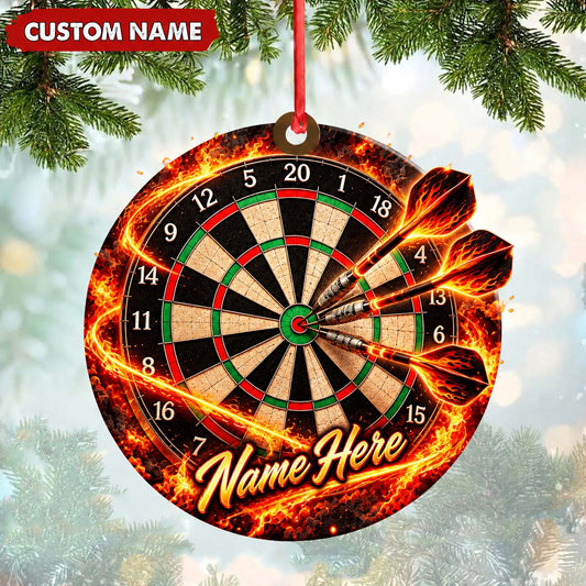 Maxcorners Darts Lover Fiery Flame Energy Burst, Target Board Artwork Personalized Name Ornament 2D Flat