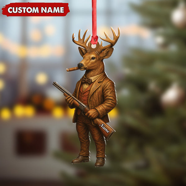 Maxcorners Personalized Acrylic Deer Hunter Christmas Ornament - Custom Name Rustic Hunting Lodge Decor LM0110