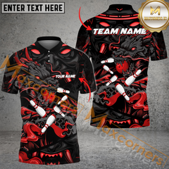Maxcorners Dragon And Samurai Bowling Jersey Multicolor Option Customized Name, Team Name 3D Polo Shirt