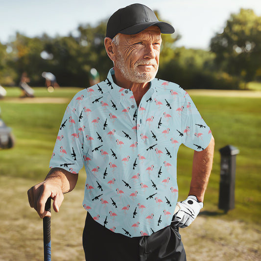 Maxcorners Funny Flamingos Golf Polo Shirt, Golfing Apparel, Mens Golf Gift, Funny Golf Polos