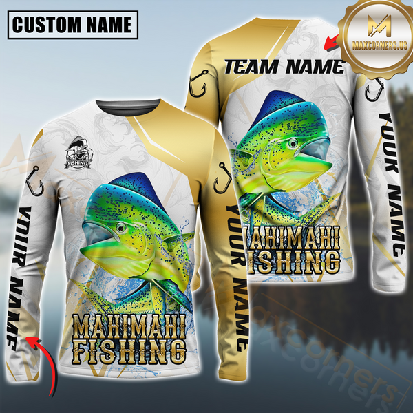 Maxcorners Mahi-Mahi Fishing Lightweight Performance Shirt For Anglers Personalized Name, Team Name 3D Long Sleeve Shirt