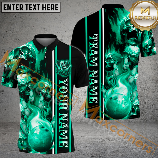 Maxcorners Strike From Hell Bowling Jersey Multicolor Customized Name, Team Name 3D Polo Shirt (4 Colors)