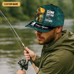 Maxcorners Gone Squatchin' And Catchin, Fishing Hook Hat, Fishing Trucker Hat, Fishing Cap For Men, Fishing Gifts For Dad