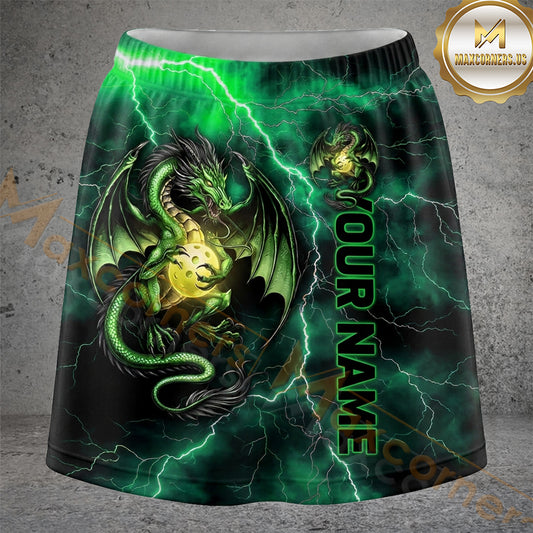 Maxcorners Pickleball Green Lightning Skull Ball Personalized 3D Skort, Skirts With Shorts