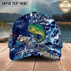 Maxcorners Fishing Blue Hexagon Compass Multi Options Personalized Name 3D Cap (11 Fish Species)