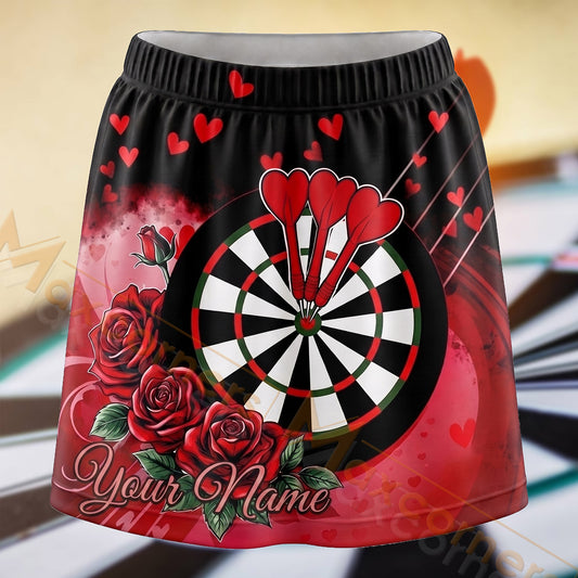 Maxcorners Darts Red Rose Heart Dartboard Personalized 3D Skort, Skirts With Shorts