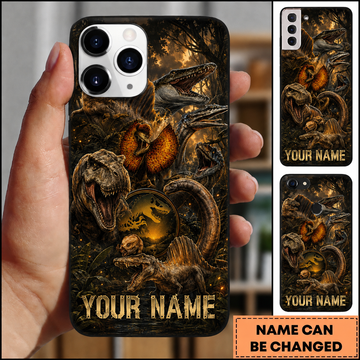Maxcorners Hunting Jurassic Monster Dinosaurs Dark Fantasy Forest Wildlife Customized Name Phone Case