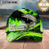 Maxcorners Fishing Vibrant Neon Green Splash with Dynamic Fishing Action and Bold Design Personalized Name 3D Cap (13 Fish Species)