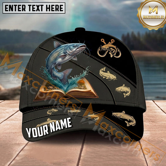 Maxcorners Fishing Vintage Book Hook Personalized Name 3D Cap (12 Fish Species)