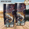 Maxcorners Fishing Tumbler Dark Distressed Flag Stripe Design Personalized Name Tumbler (13 Species)