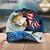 Maxcorners Fishing Largemouth Bass USA Flag Custom Name Personalized Cap (12 Fish Species)