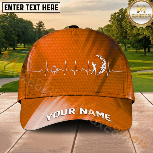 Maxcorners Golf Orange Heartbeat EKG Personalized Cap