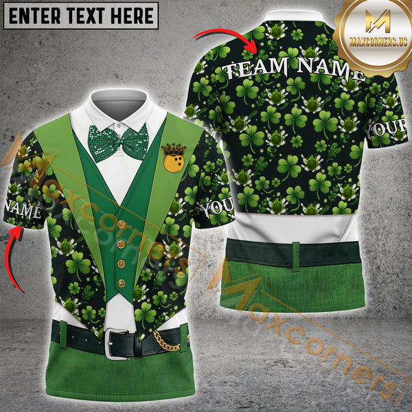 Maxcorners Gentleman ST.Patrick Day Bowling Jersey Personalized Name, Team Name 3D Shirt