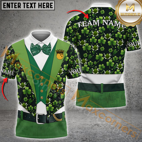 Maxcorners Gentleman ST.Patrick Day Bowling Jersey Personalized Name, Team Name 3D Shirt