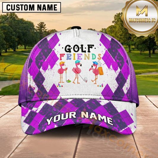 Maxcorners Golf Purple Argyle Pattern Personalized Cap
