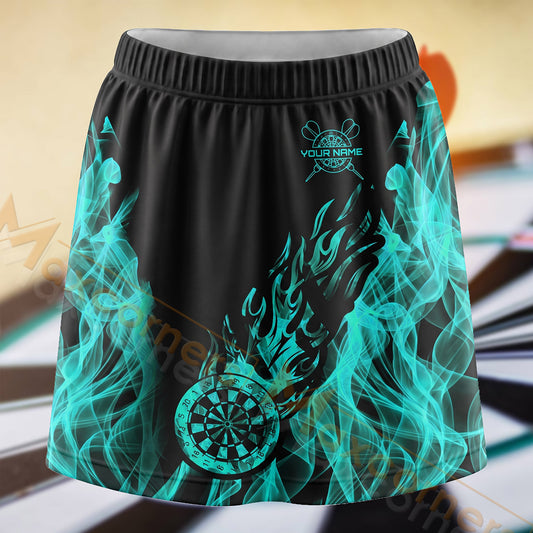 Maxcorners Darts Cyan Flame Dartboard Personalized 3D Skort, Skirts With Shorts