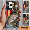 Maxcorners Rustic American Flag Woodland Personalized Name Phone Case (13 Fish Species)