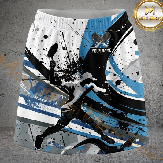 Maxcorners Pickleball Blue Black Grunge Player Silhouette Personalized 3D Skort, Skirts With Shorts