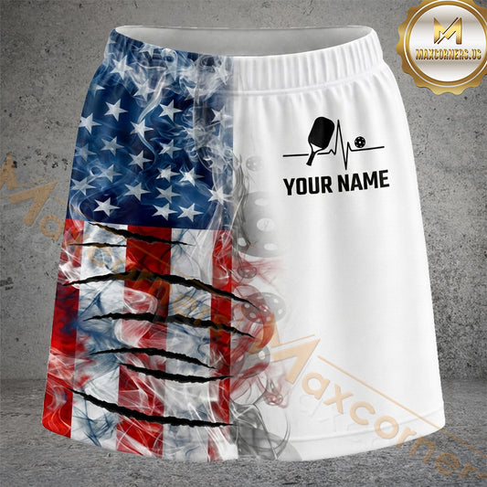 Maxcorners Pickleball Distressed American Flag Paddle Personalized 3D Skort, Skirts With Shorts