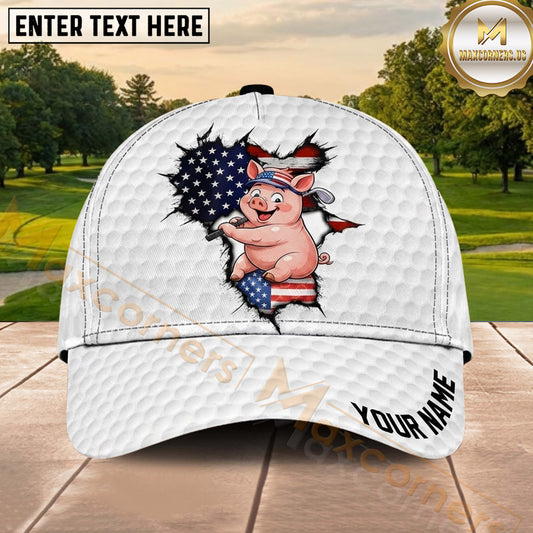 Maxcorners Golf Patriotic Pig Golfer Golf Ball Texture Personalized Name 3D Classic Cap