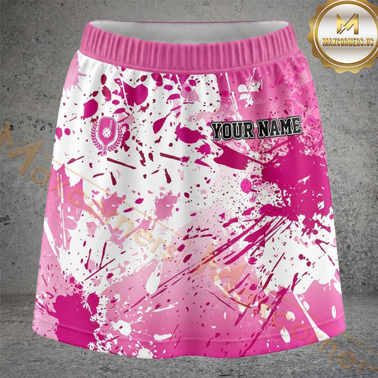 Maxcorners Pickleball Pink Paint Splatter Personalized 3D Skort, Skirts With Shorts