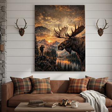 Maxcorners Bass Fishing Retro Mountain Sunset Wildlife Personalized Canvas Wall Art