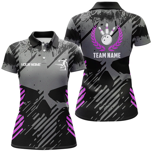 Maxcorners Bowling And Pins Retro Bowling Multicolor Option Customized Name 3D Shirt For Women