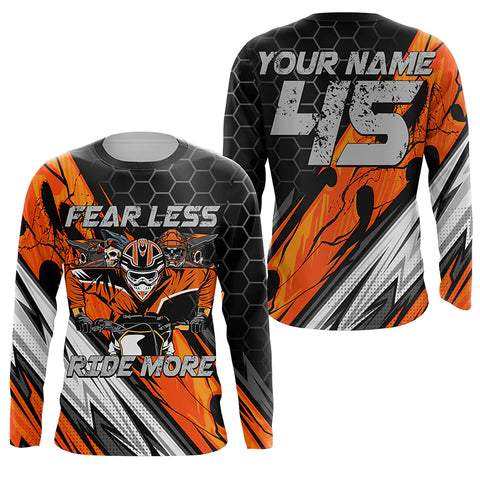 Personalized Motocross Jersey UPF30+ Kid Adult Fear Less Ride More Dirt Bike Motorcycle Shirt