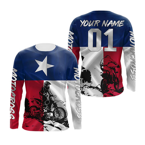 Texas Flag Motocross Jersey UPF30+ Custom Name & Number Dirt Bike Motorcycle Racing Shirt