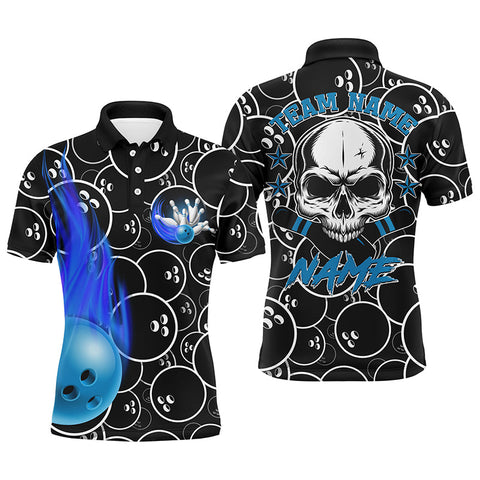 Maxcorners Blue Cool Skull Pins Black Bowling Customized Name And Team Name 3D Shirt