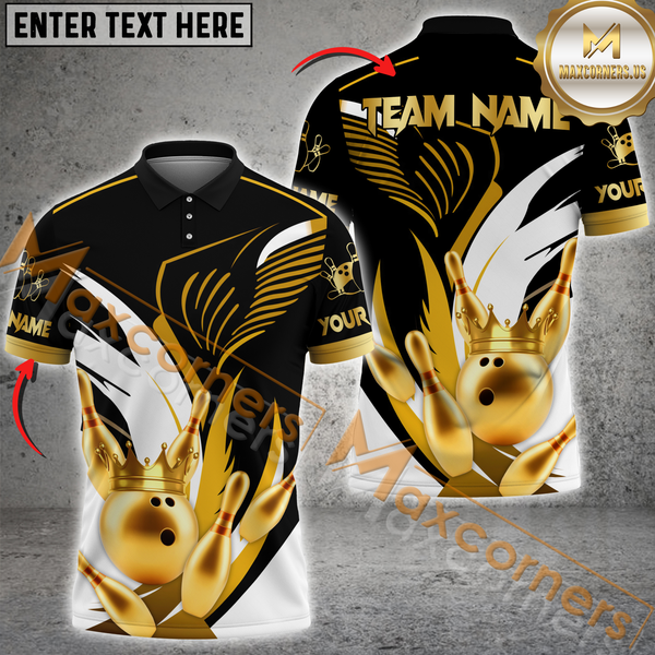 Maxcorners Custom Bowling Team Jersey, Golden Crown and Pins Personalized Name And Team Name