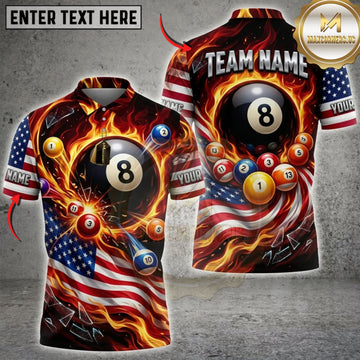 Maxcorners Billiards Flaming 8 Ball And Golden Fire Swirl Personalized Name 3D Unisex Shirt