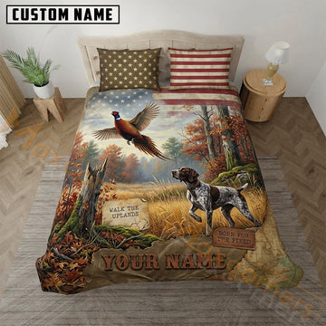 Maxcorners Upland Bird Hunting American Flag Autumn Field Bedding Set 3D Print Custom Name